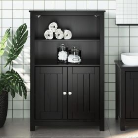 Bathroom Cabinet Black Solid pine wood, engineered wood, metal
