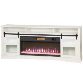 Fireplace TV Stand for TVs Up to 80 Inch, TV Console with Electric Fireplace, Open Storage and Side Cabinets, White