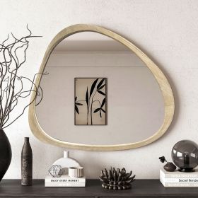 Solid Wood Mirror 45 Inch Asymmetrical Wall Mirror Wooden Framed Mirror Large Sized Dressing Mirror, for Living Room, Bedroom, Bathroom